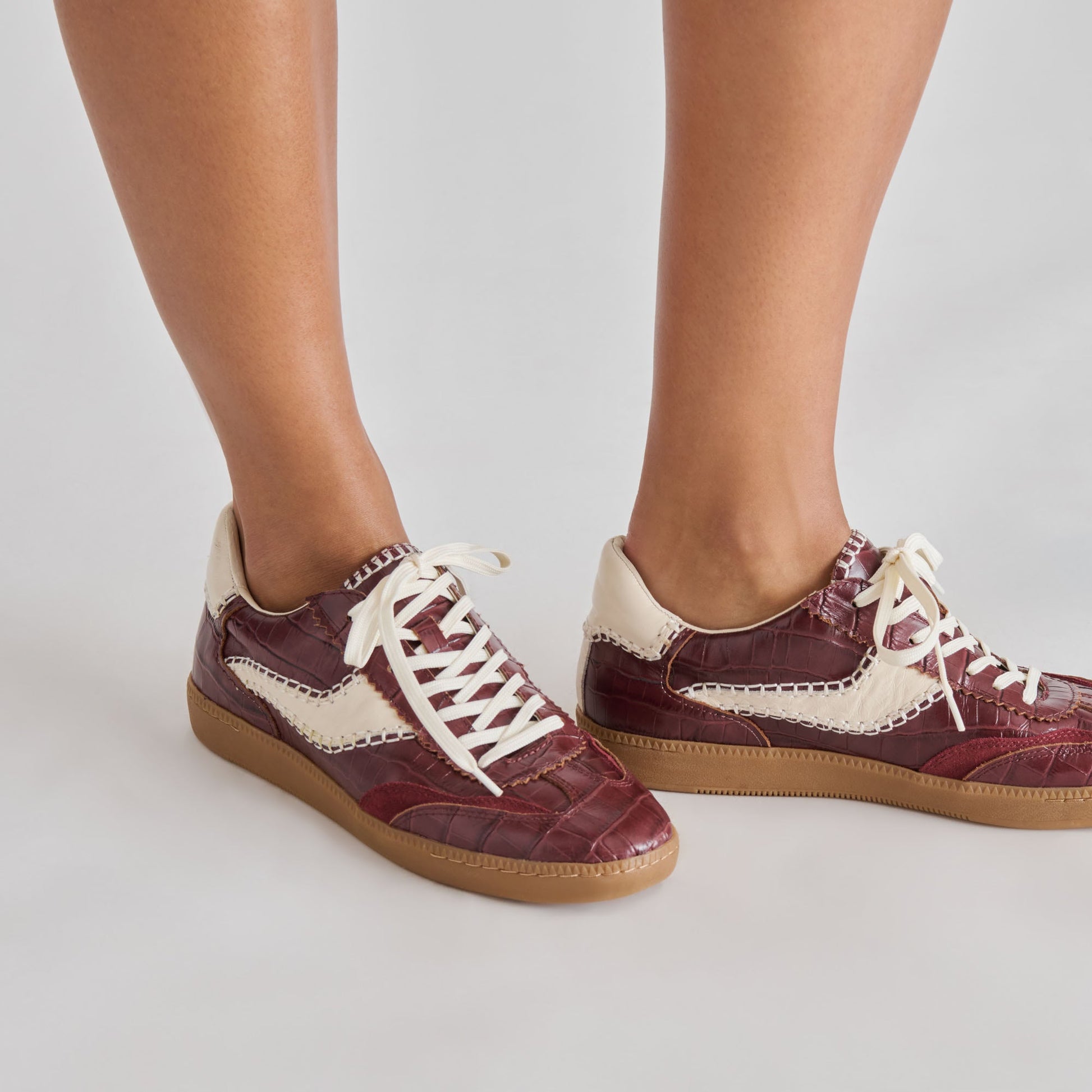NOTICE STITCH SNEAKERS OXBLOOD CROCO EMBOSSED LEATHER Dolce Vita