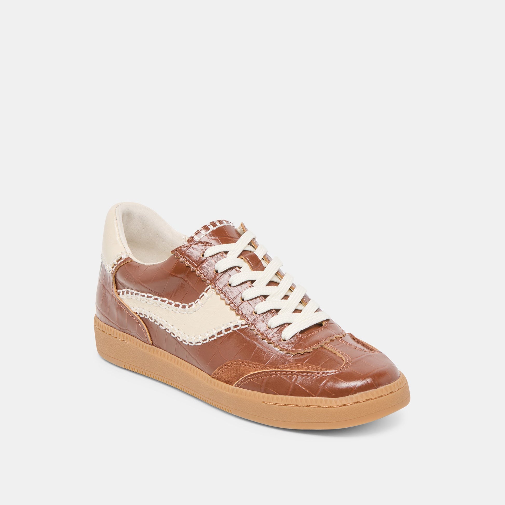 NOTICE STITCH SNEAKERS COGNAC CROCO EMBOSSED LEATHER Dolce Vita