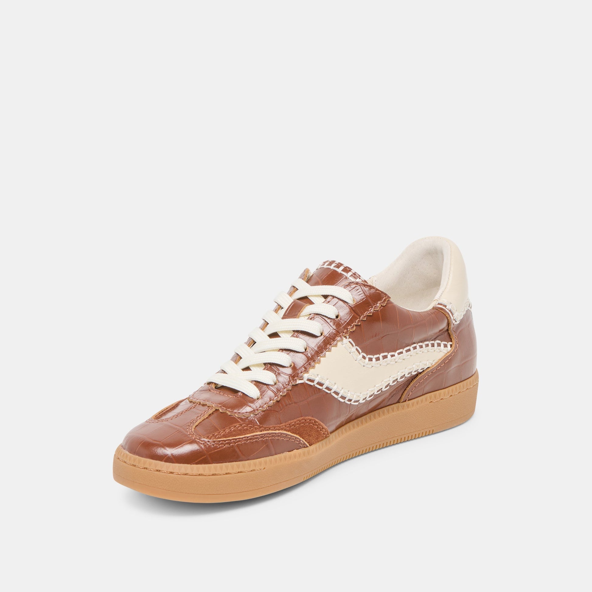 NOTICE STITCH SNEAKERS COGNAC CROCO EMBOSSED LEATHER Dolce Vita