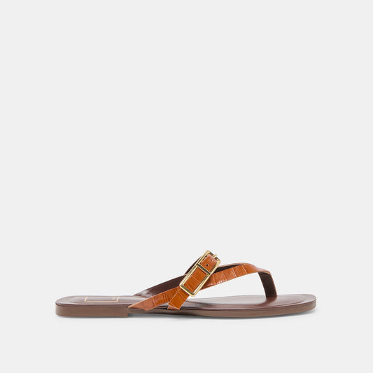 Piers Cognac Croco Embossed Leather Sandals Dolce Vita
