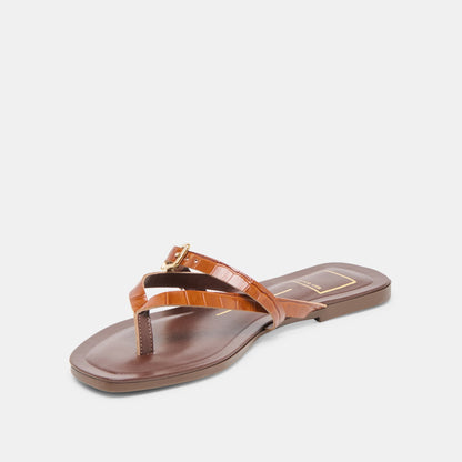 Piers Cognac Croco Embossed Leather Sandals Dolce Vita