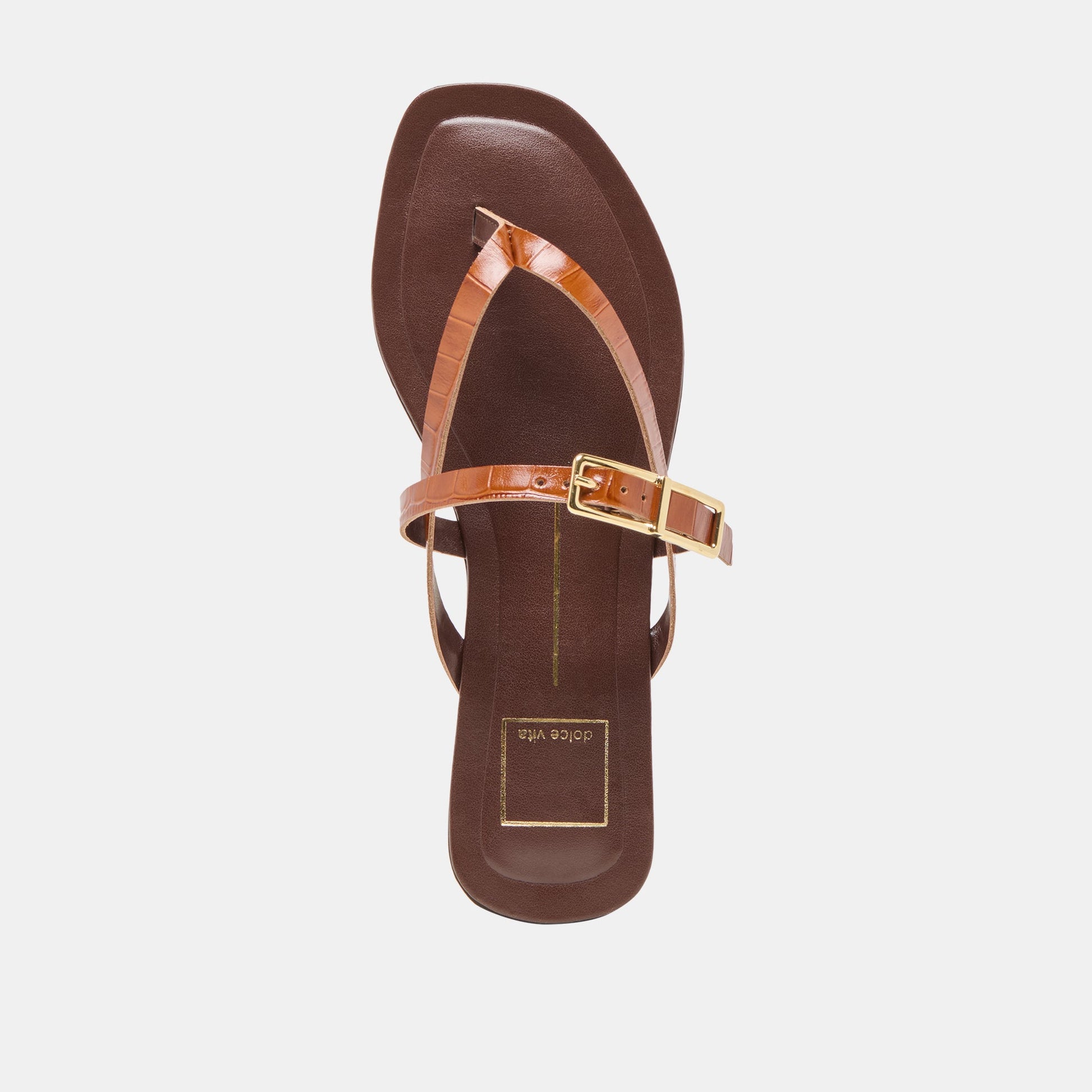 Piers Cognac Croco Embossed Leather Sandals Dolce Vita