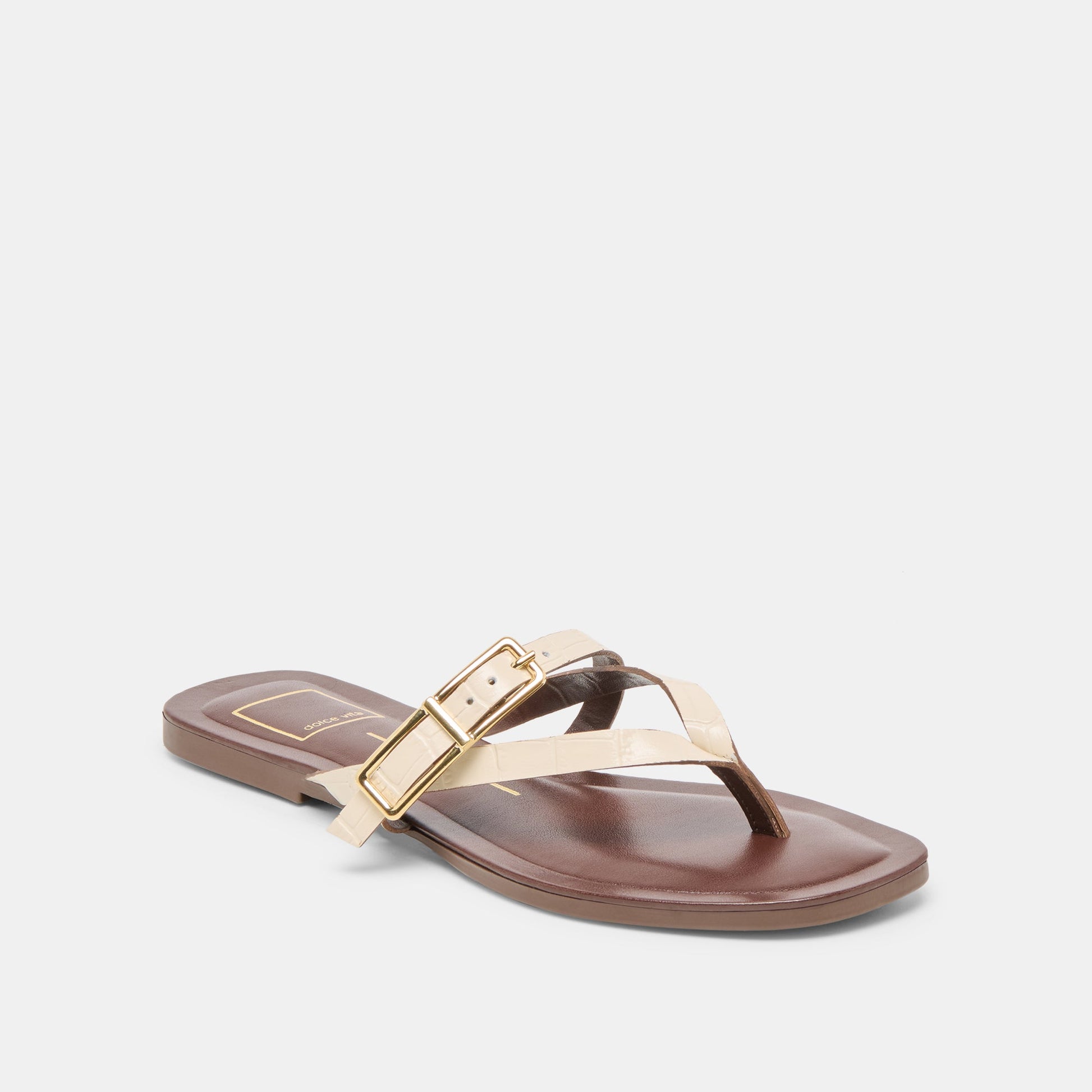 Piers Beige Croco Embossed Leather Sandals Dolce Vita