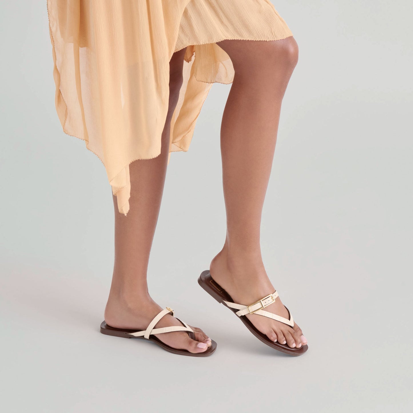 Piers Beige Croco Embossed Leather Sandals Dolce Vita
