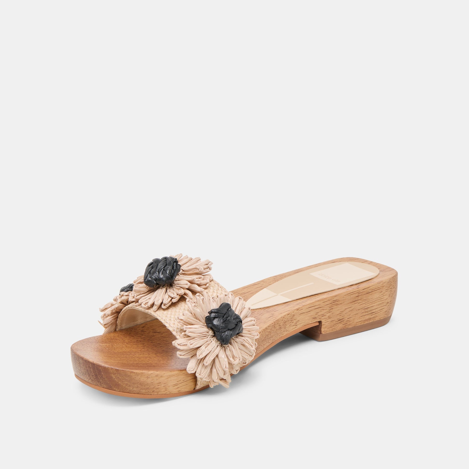 Ariena Black Natural Floral Raffia Sandals Dolce Vita