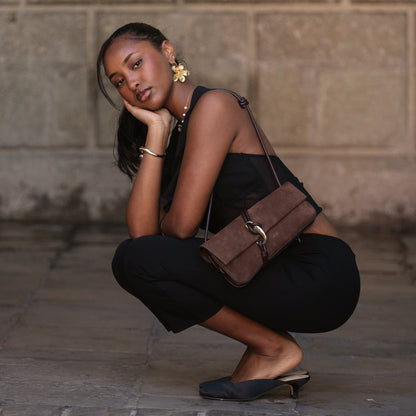 Alice Chocolate Suede Shoulder Bag Dolce Vita