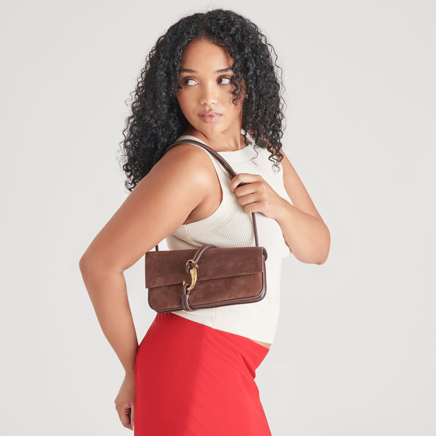 Alice Chocolate Suede Shoulder Bag Dolce Vita