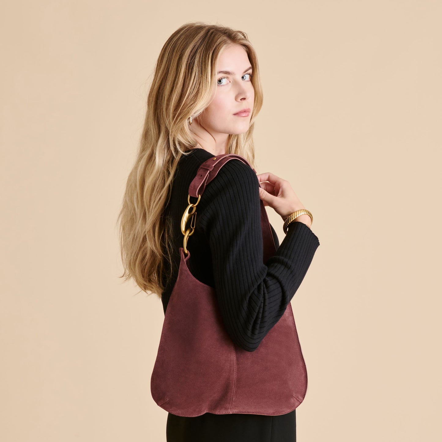 Johnnie Burgundy Suede Shoulder Bag Dolce Vita