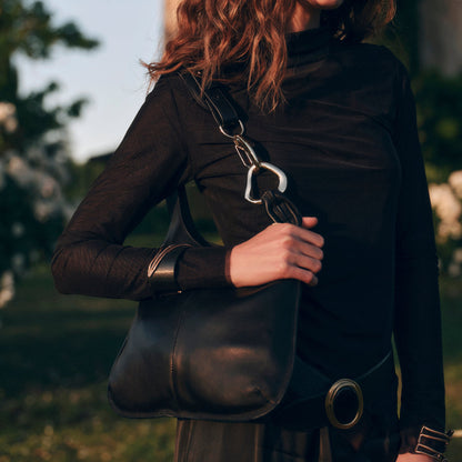 Johnnie Black Leather Shoulder Bag Dolce Vita