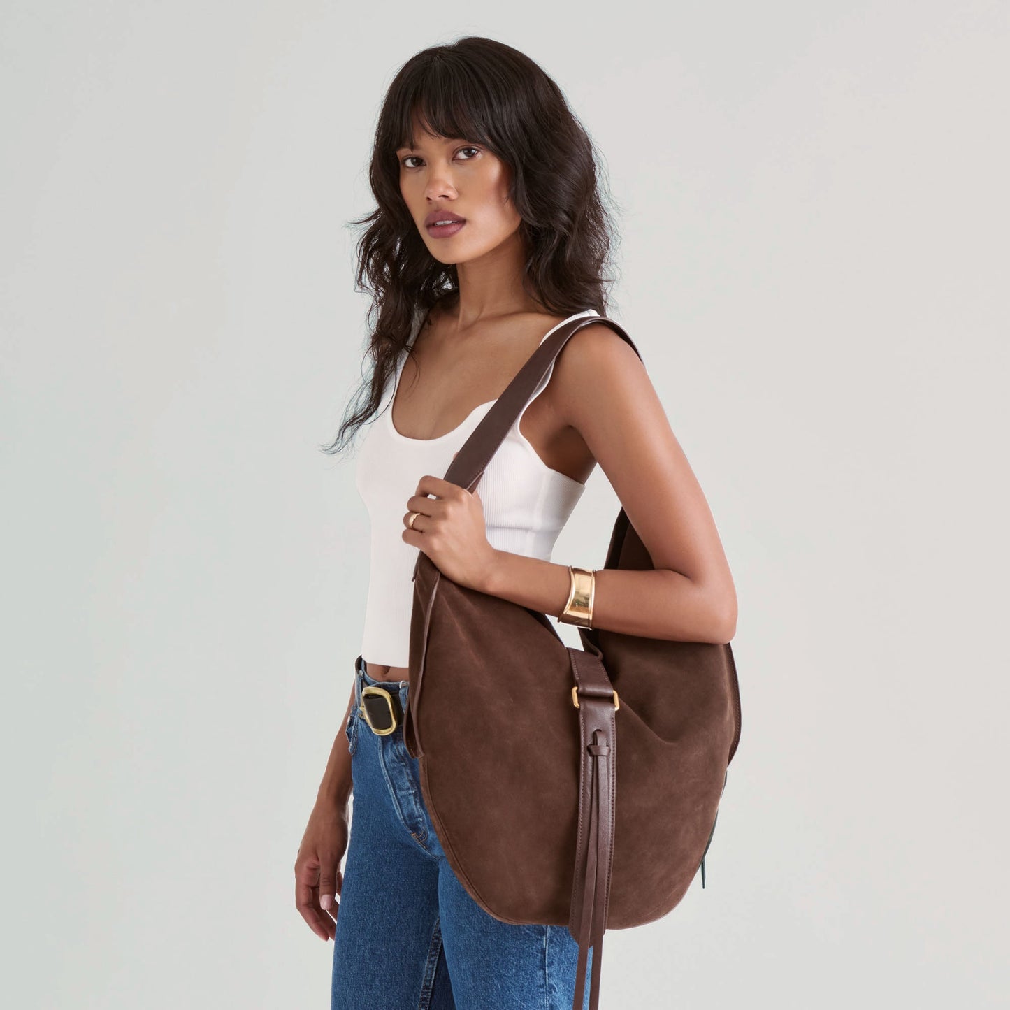 Oakley Chocolate Suede Tote Dolce Vita