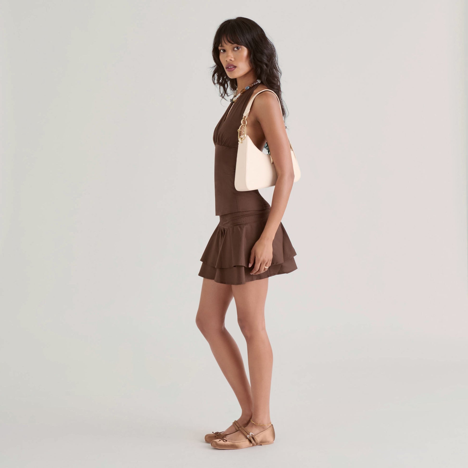 Prya Creme Leather Shoulder Bag Dolce Vita
