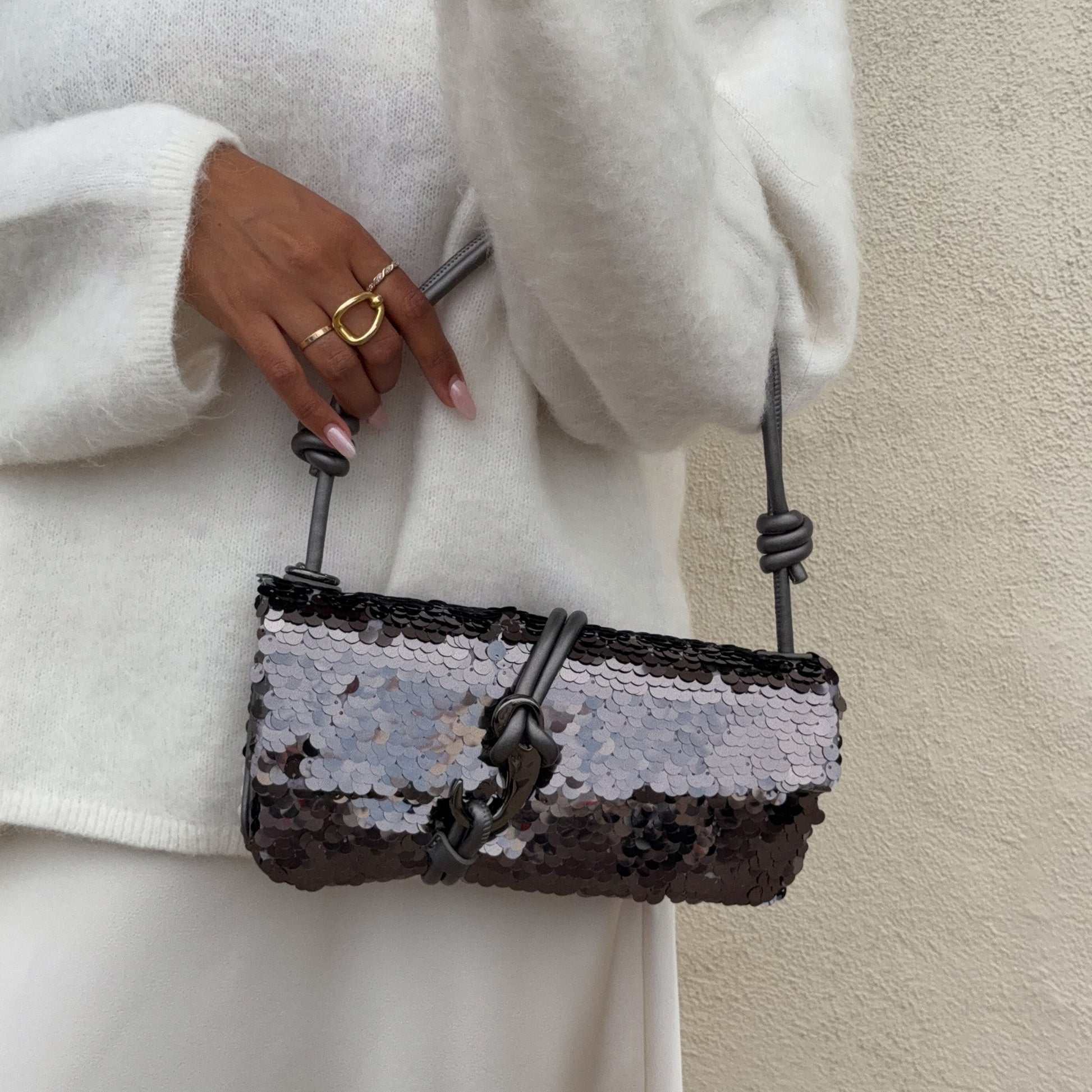 Alice Gunmetal Sequin Shoulder Bag Dolce Vita