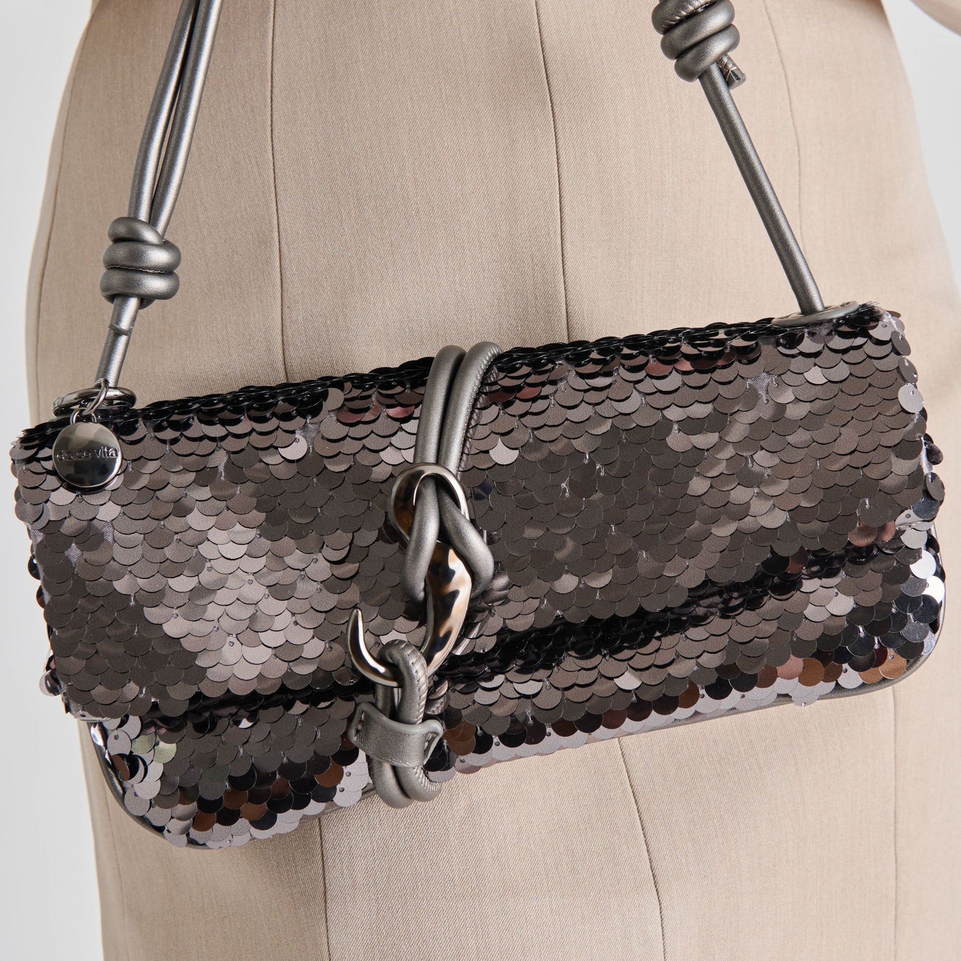 Alice Gunmetal Sequin Shoulder Bag Dolce Vita