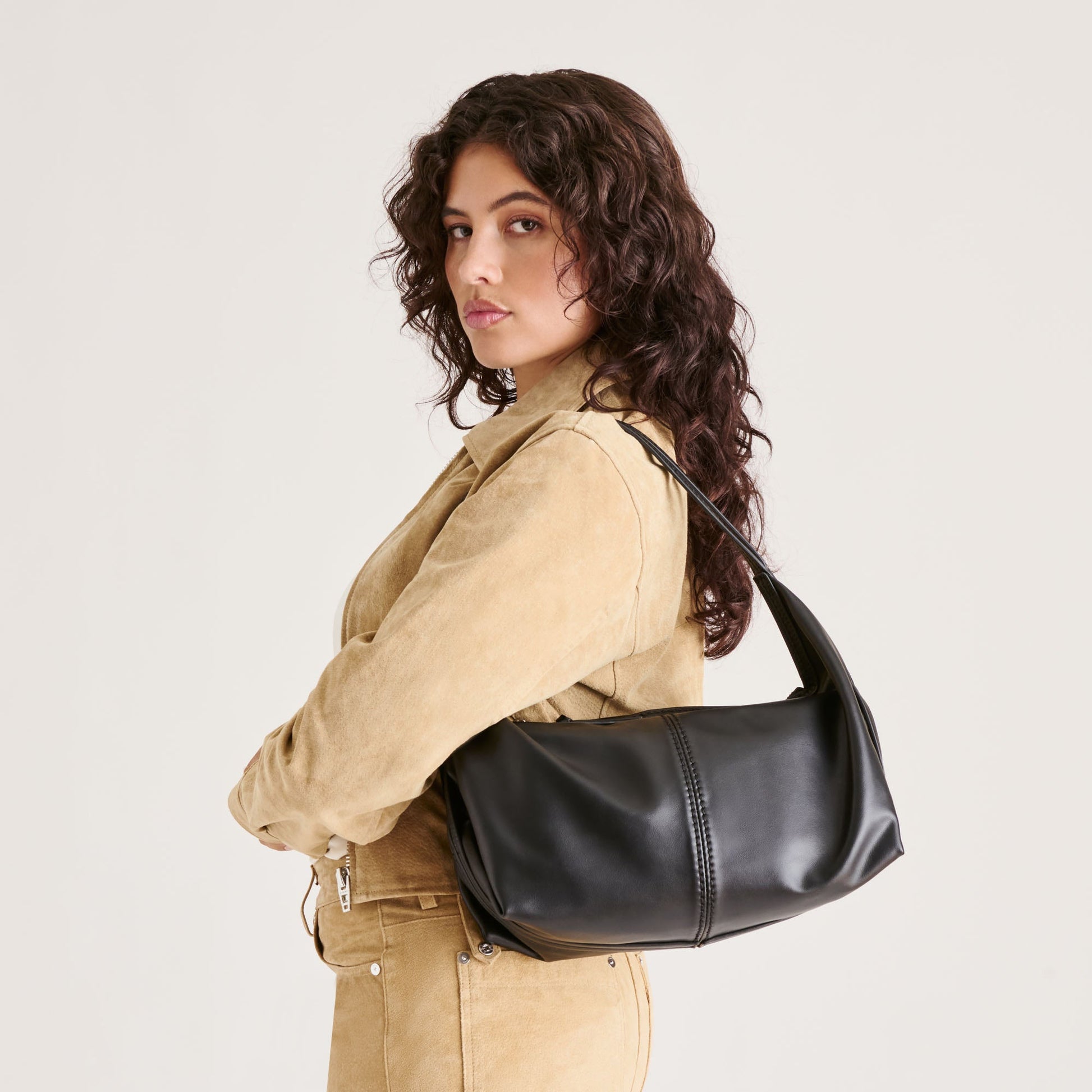 Billy Black Leather Shoulder Bag Dolce Vita
