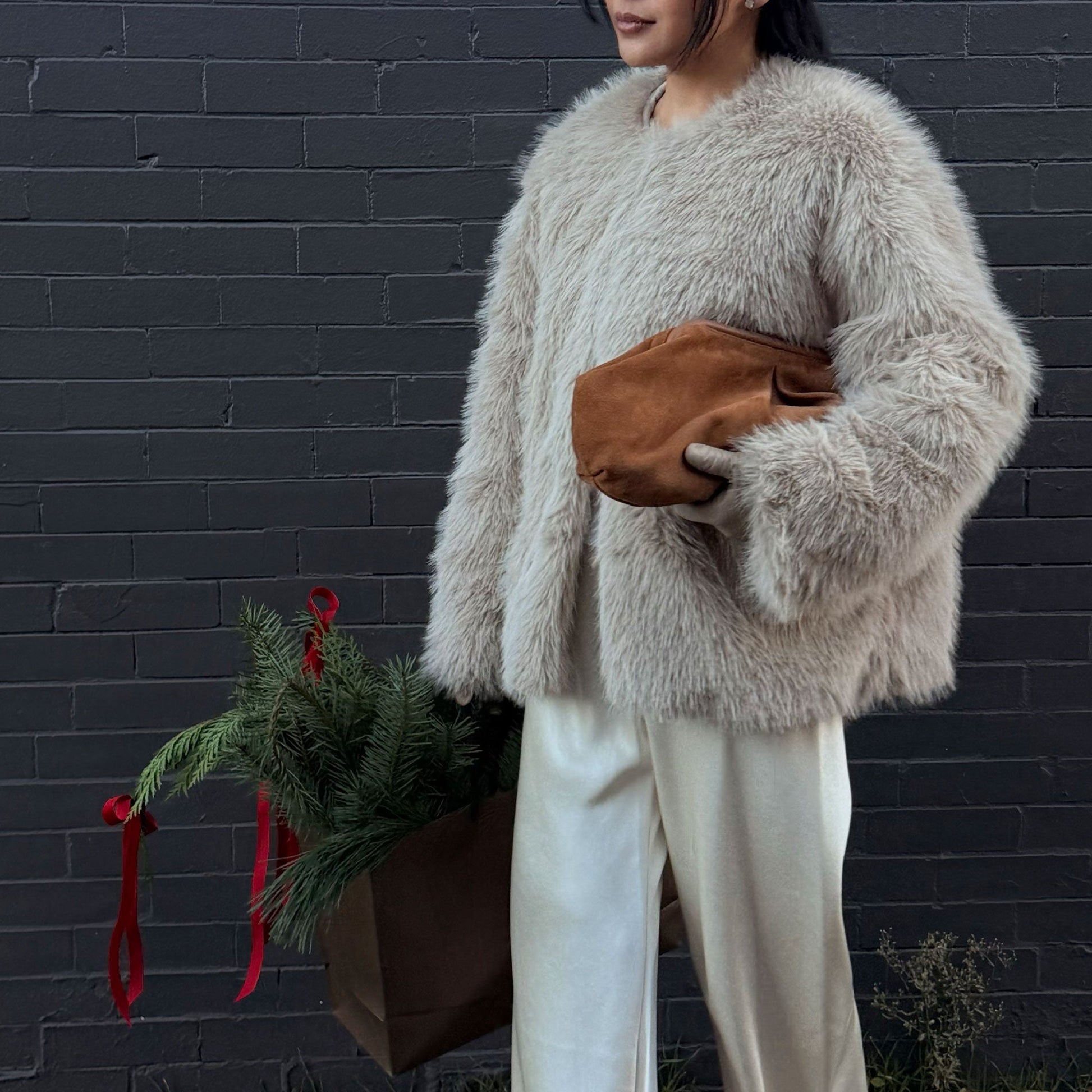 Sahara Cognac Suede Clutch Dolce Vita