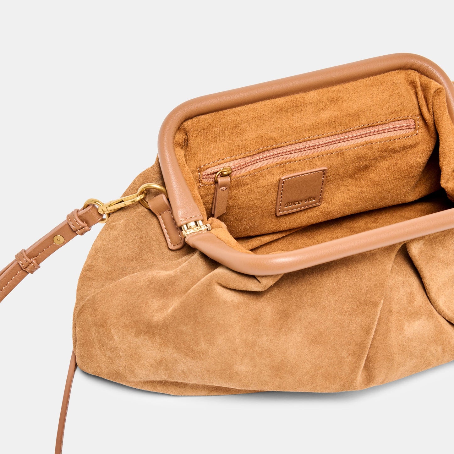 Sahara Cognac Suede Clutch Dolce Vita