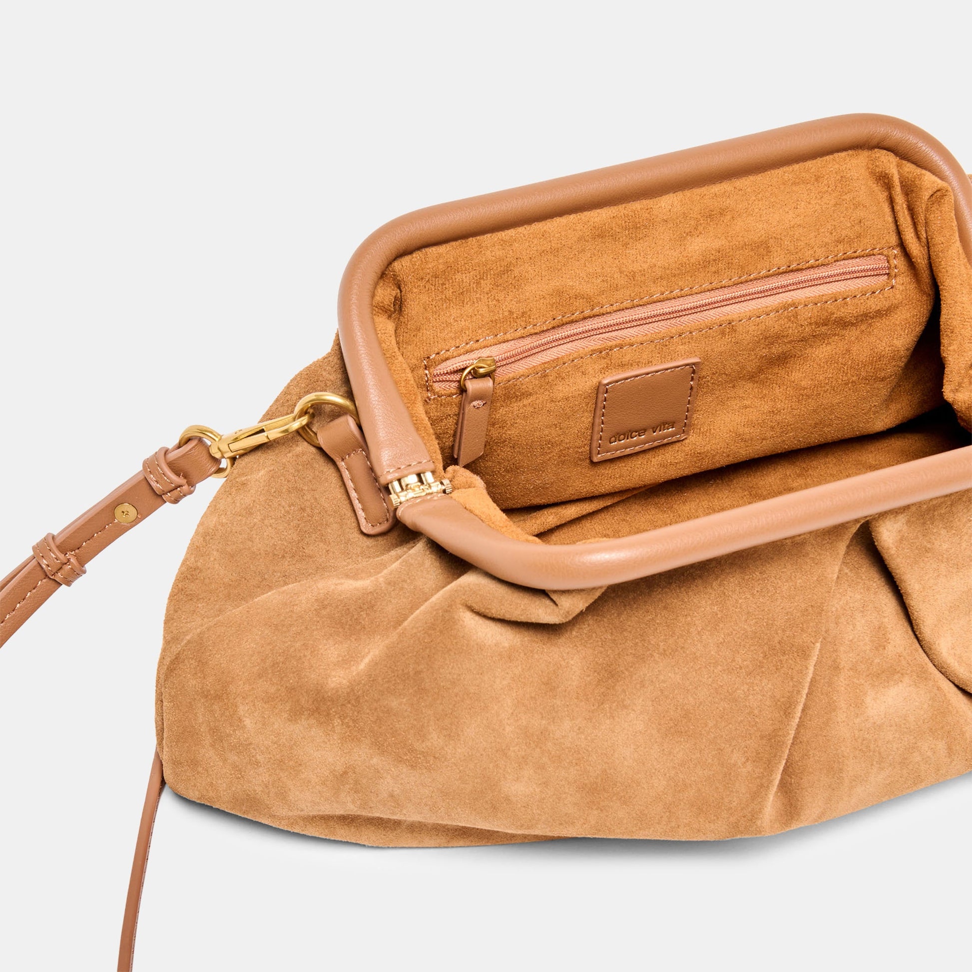 Sahara Cognac Suede Clutch Dolce Vita