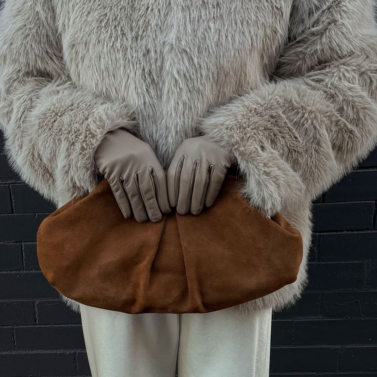 Sahara Cognac Suede Clutch Dolce Vita