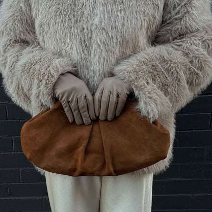 Sahara Cognac Suede Clutch Dolce Vita
