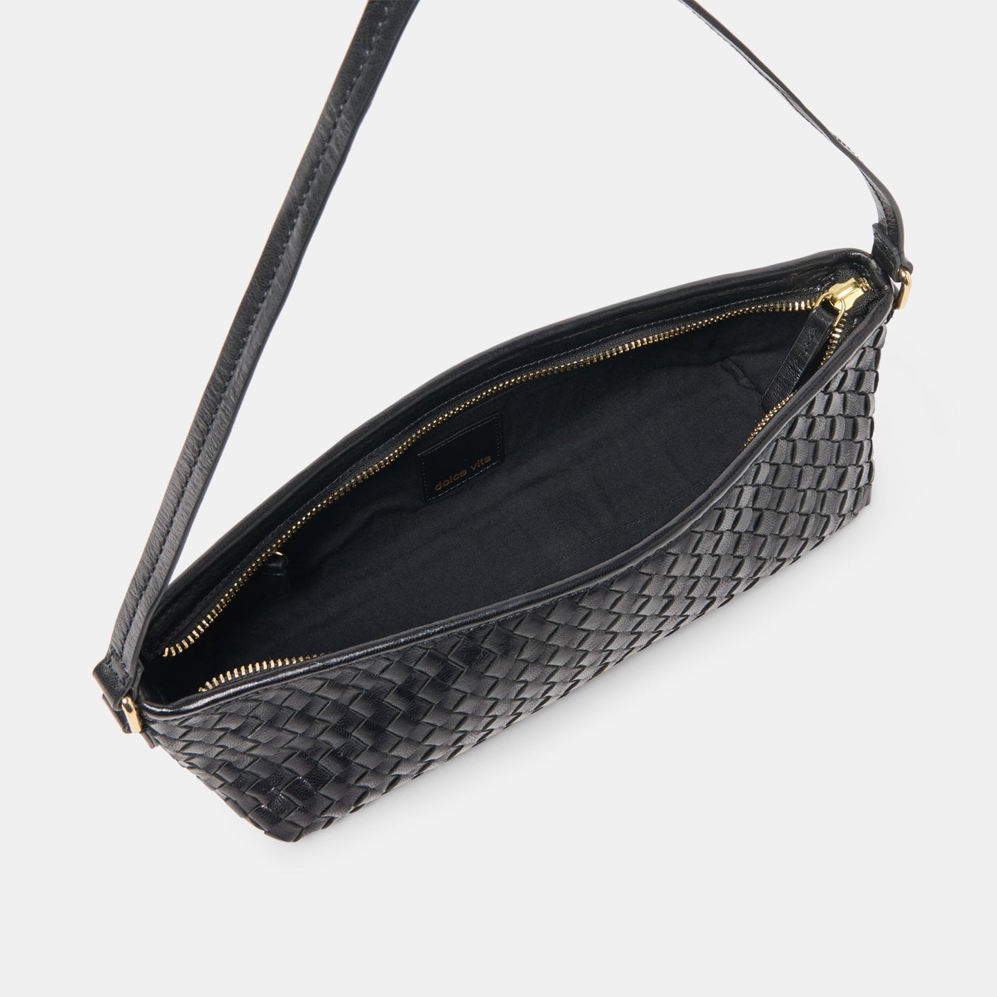 Savaii Black Woven Leather Shoulder Bag Dolce Vita
