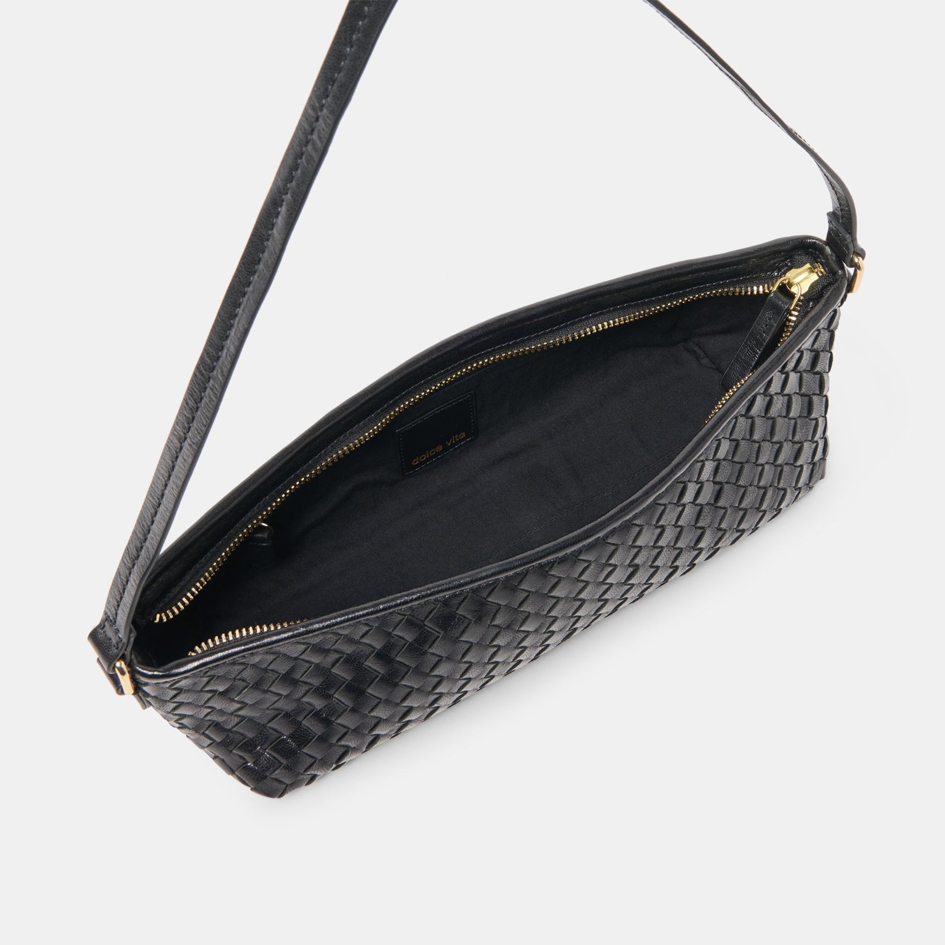 Savaii Black Woven Leather Shoulder Bag Dolce Vita
