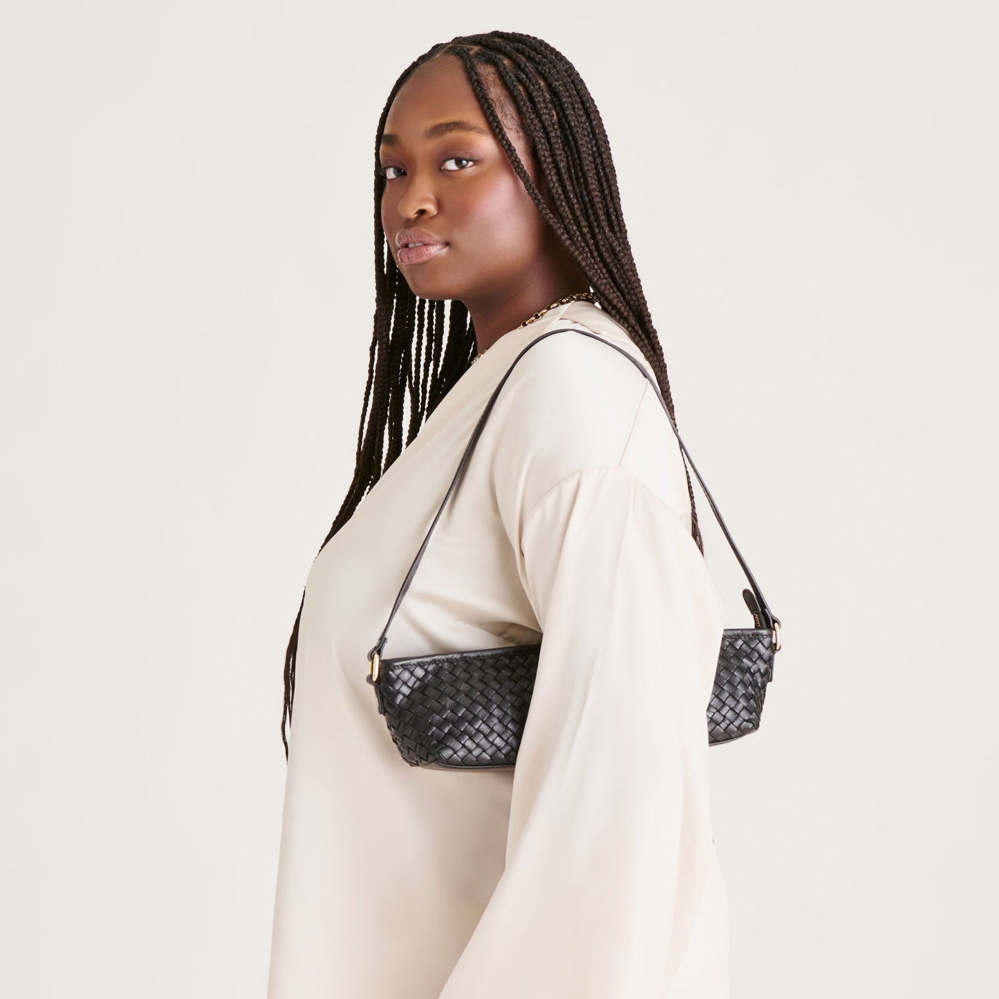Savaii Black Woven Leather Shoulder Bag Dolce Vita