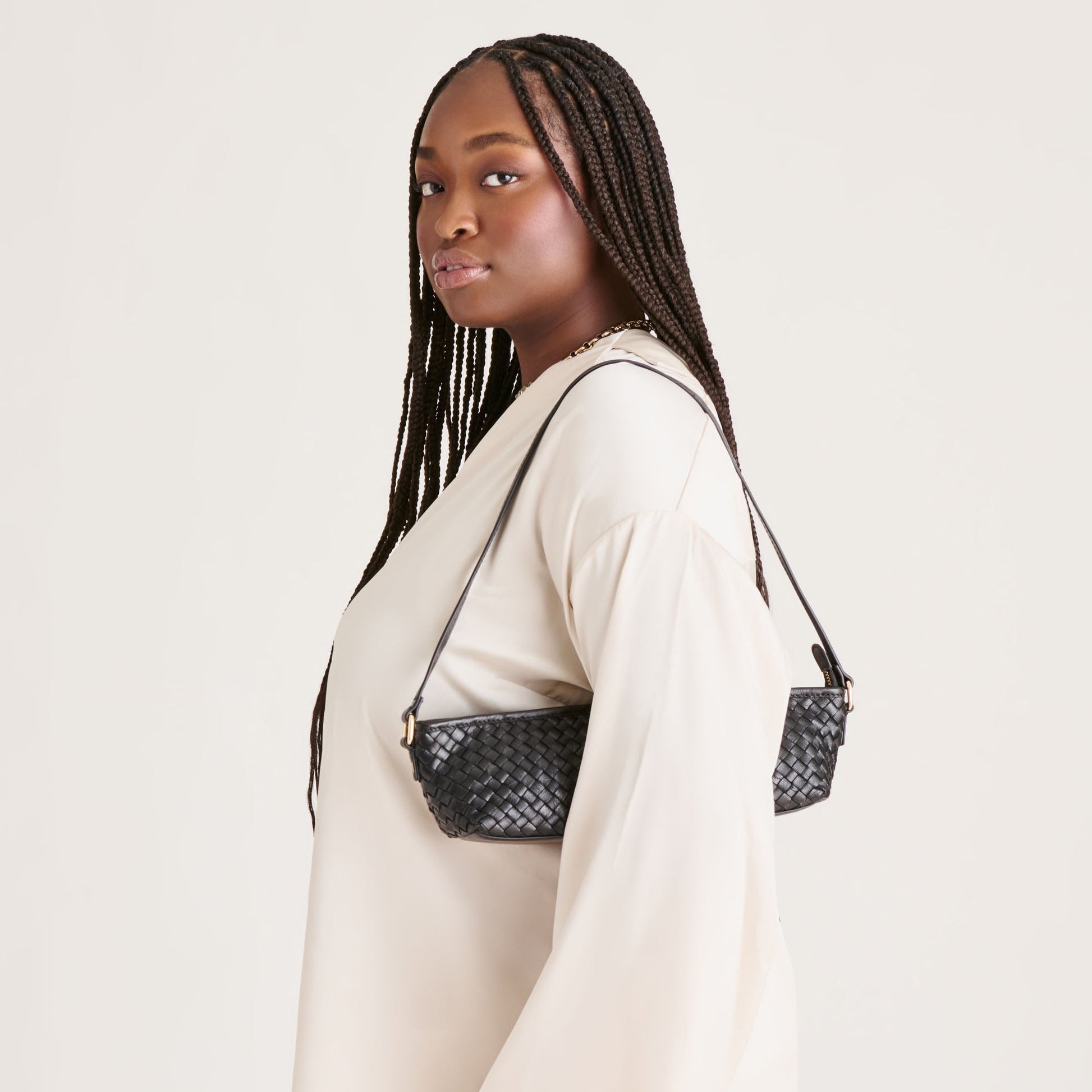 Savaii Black Woven Leather Shoulder Bag Dolce Vita