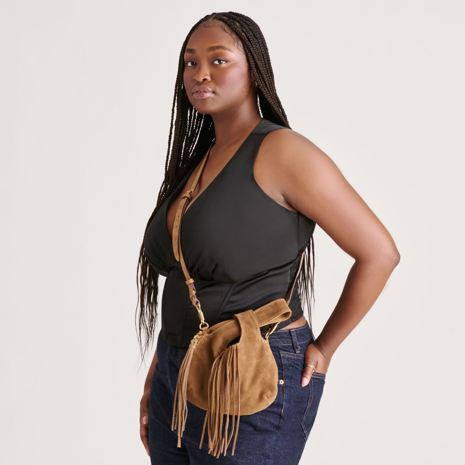 Zury Camel Suede Handbag Dolce Vita