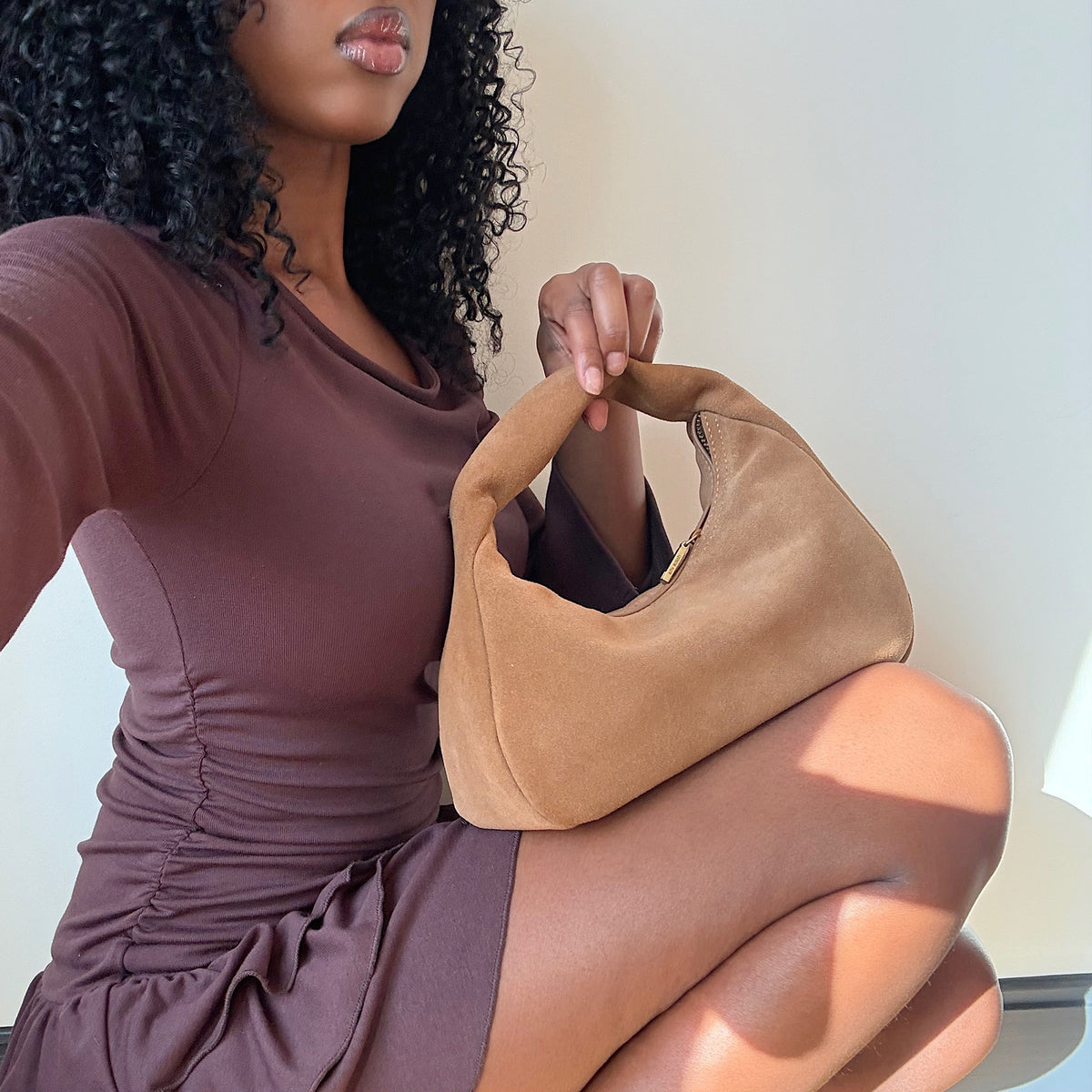 Frankie Brown Suede Handbag Dolce Vita