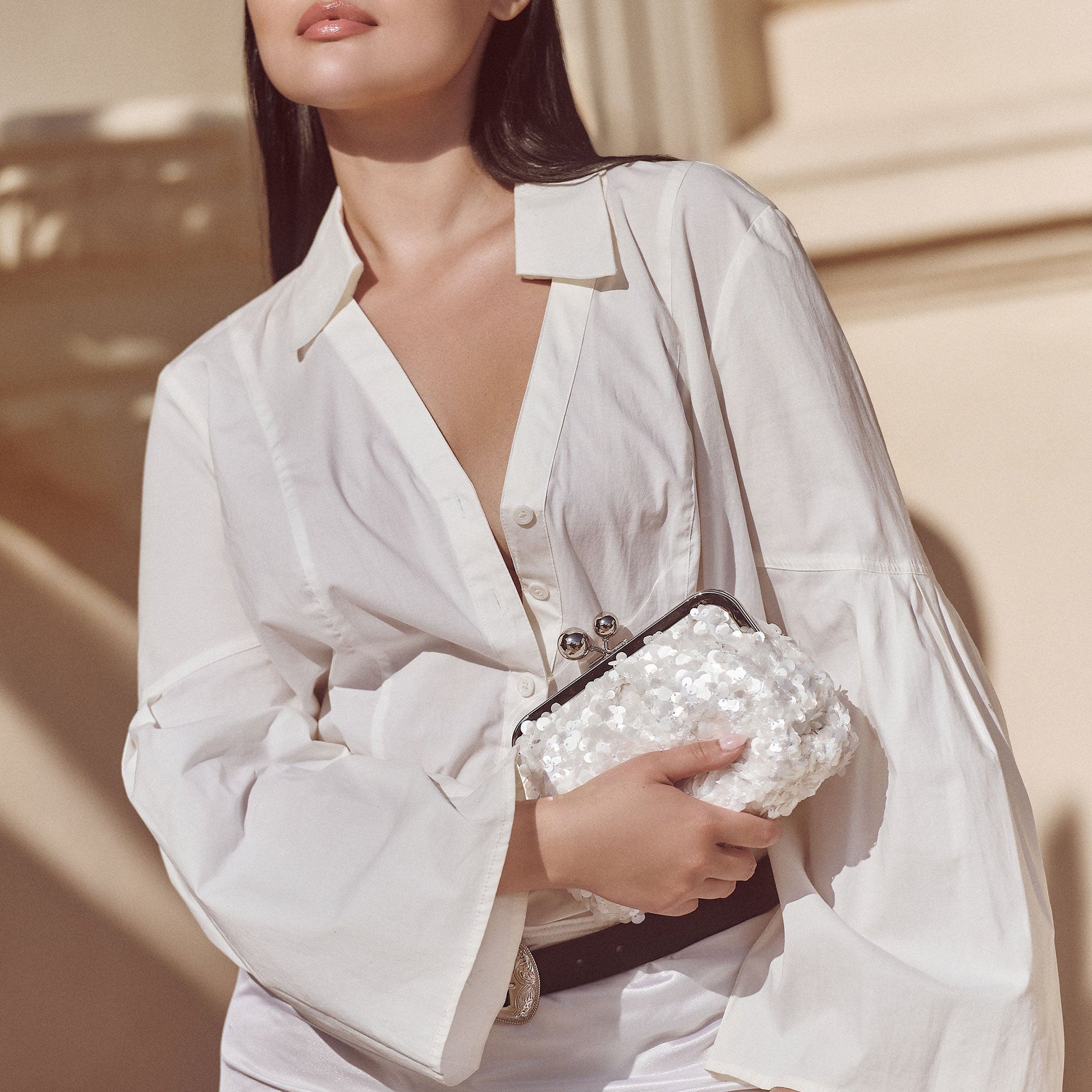 Kendall White Sequin Clutch Dolce Vita