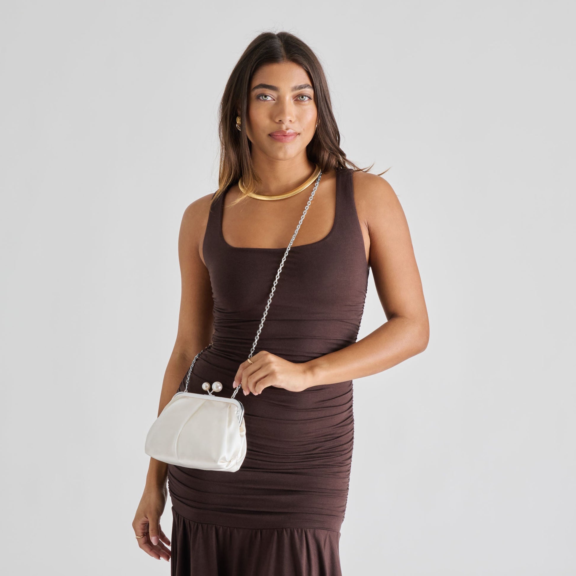 Kendall White Satin Clutch Dolce Vita
