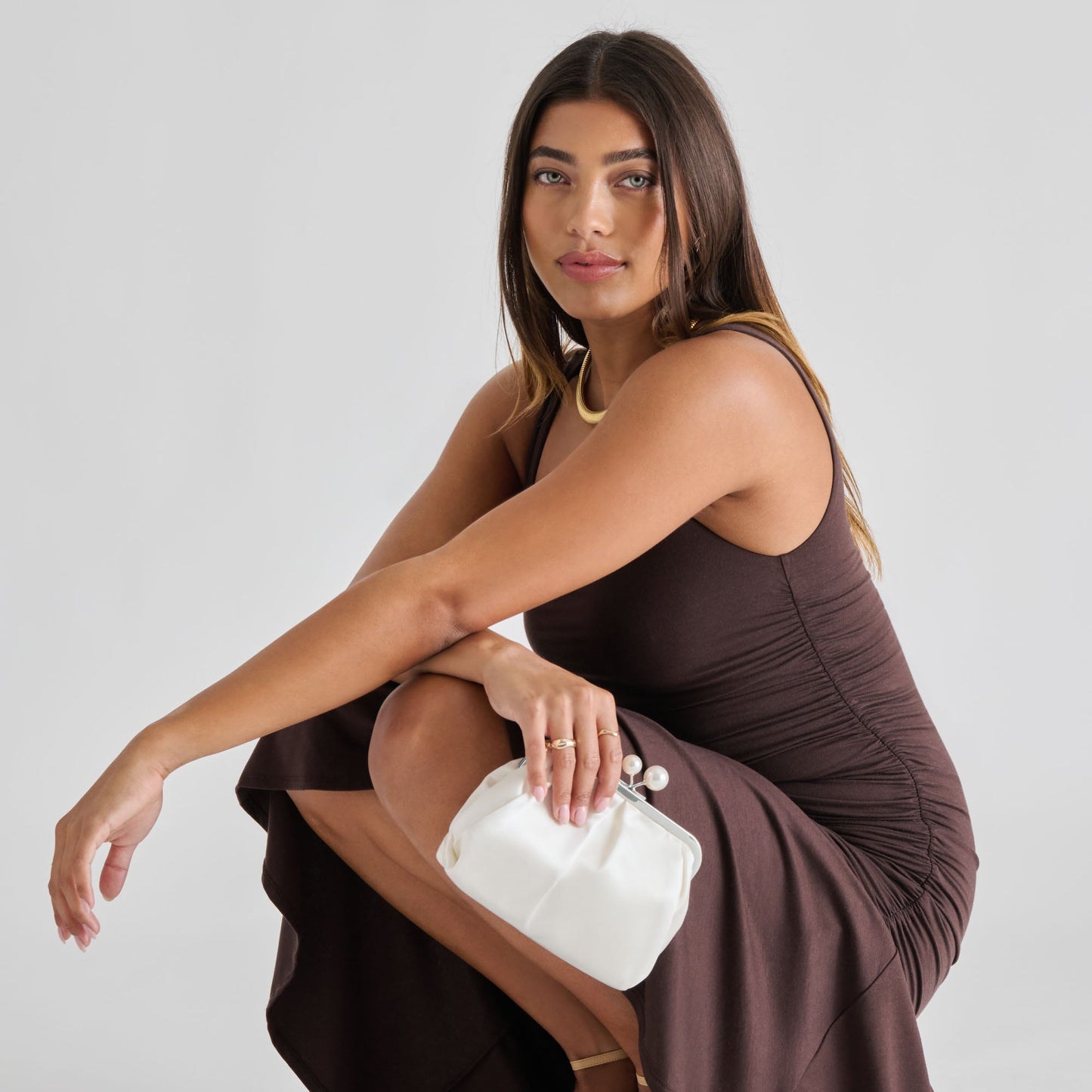 Kendall White Satin Clutch Dolce Vita