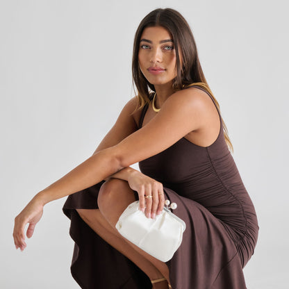 Kendall White Satin Clutch Dolce Vita
