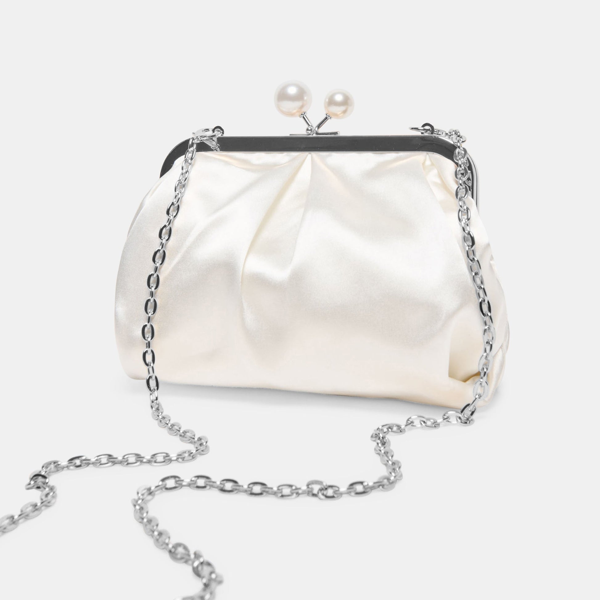 Kendall White Satin Clutch Dolce Vita
