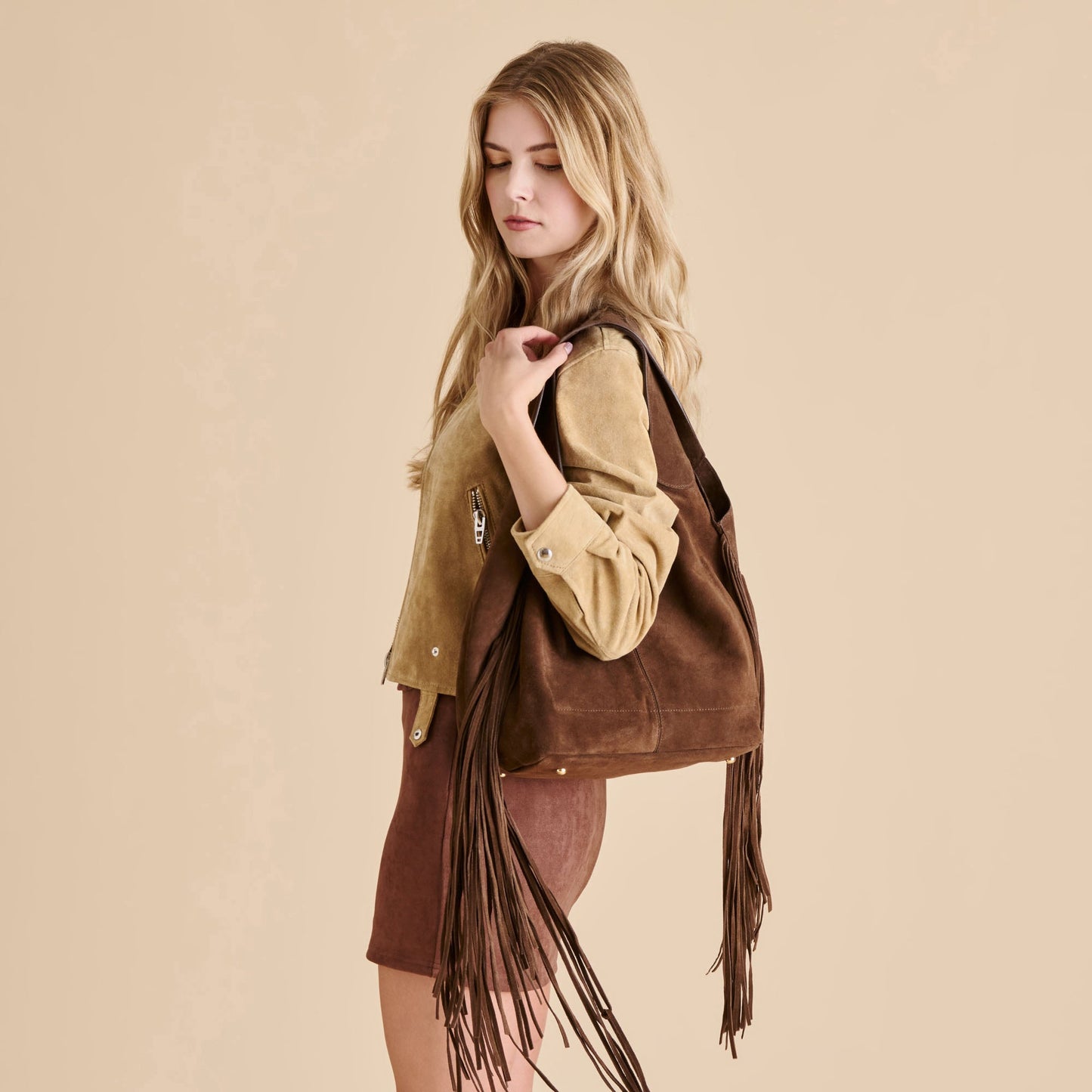 Nakoma Chocolate Suede Shoulder Bag Dolce Vita