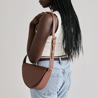 Sabine Brown Leather Shoulder Bag Dolce Vita