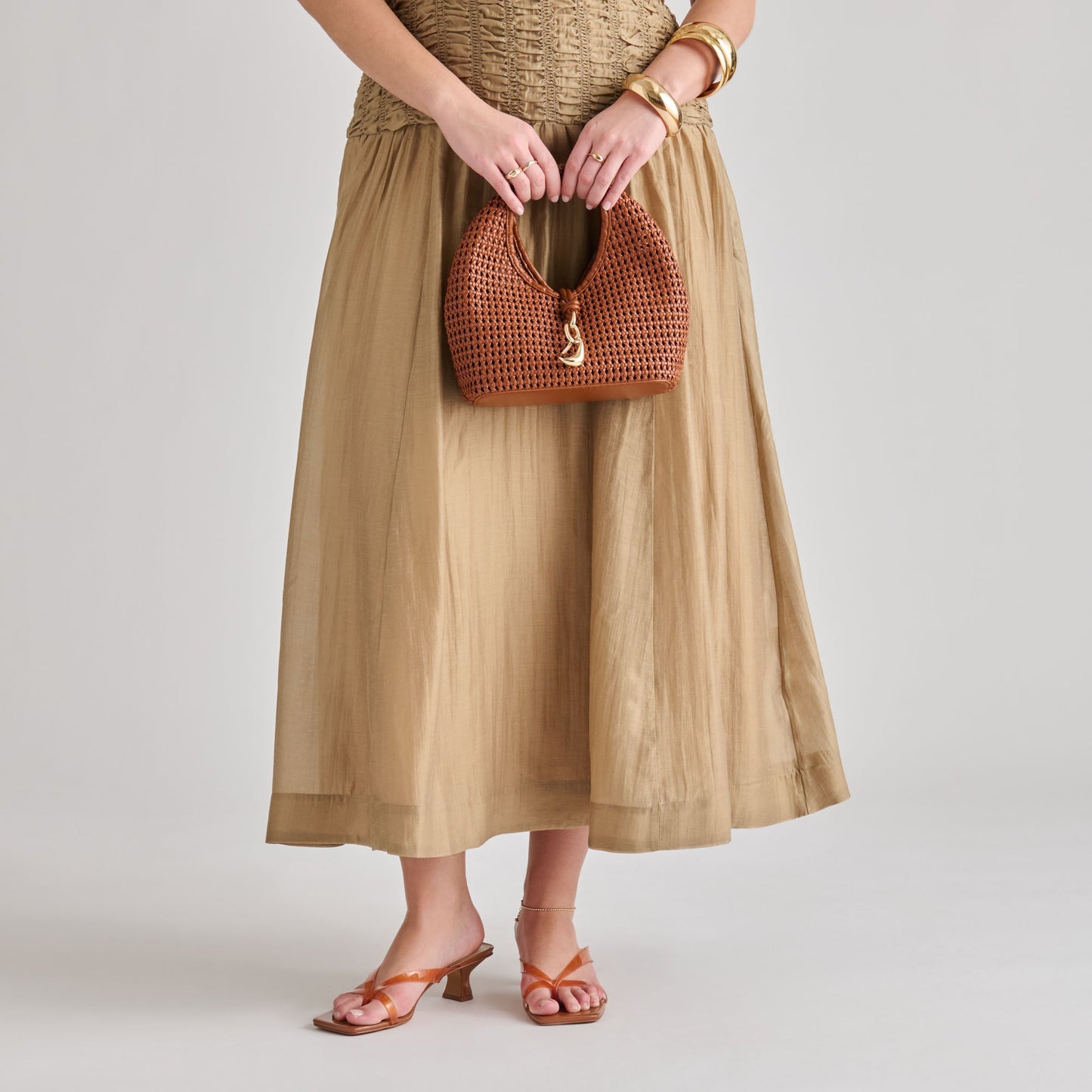 Dahlia Cognac Stella Woven Handbag Dolce Vita