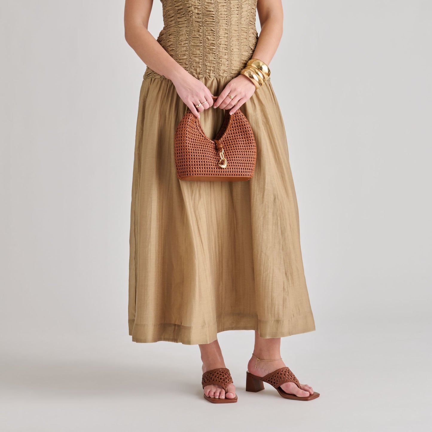 Dahlia Cognac Stella Woven Handbag Dolce Vita