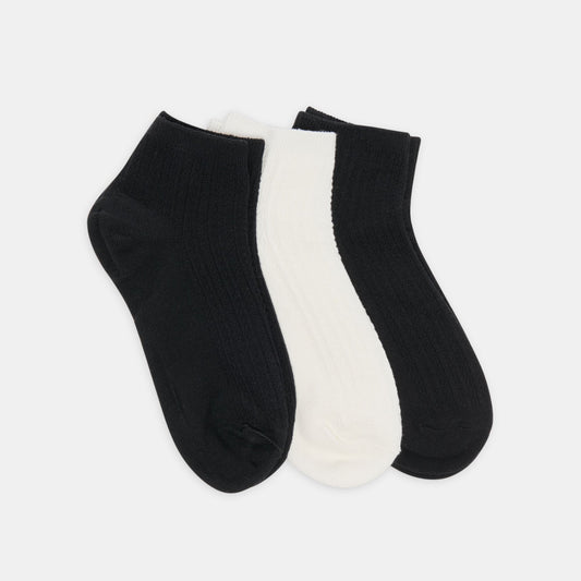 3 Pack Cable Anklet Black White Socks Dolce Vita