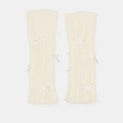 Satin Bow Ivory Leg Warmers Dolce Vita