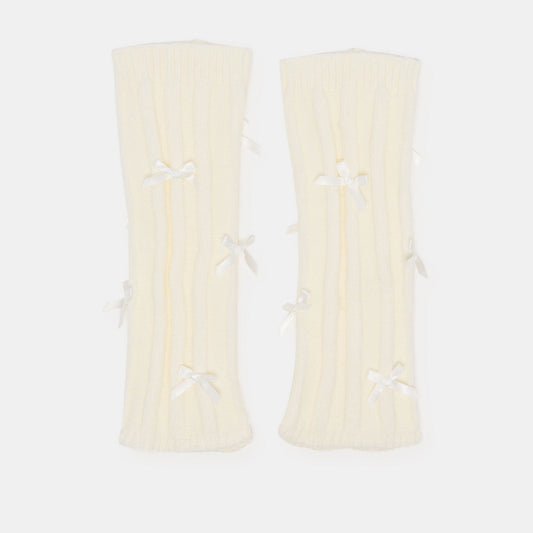 Satin Bow Ivory Leg Warmers Dolce Vita