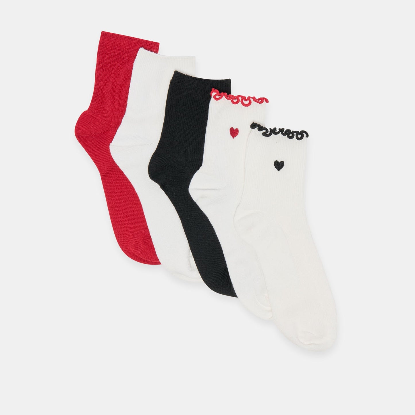 5 Pack Embroidered Rib White Black Multi Anklet Socks Dolce Vita