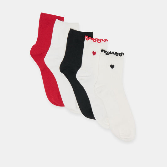 5 Pack Embroidered Rib White Black Multi Anklet Socks Dolce Vita