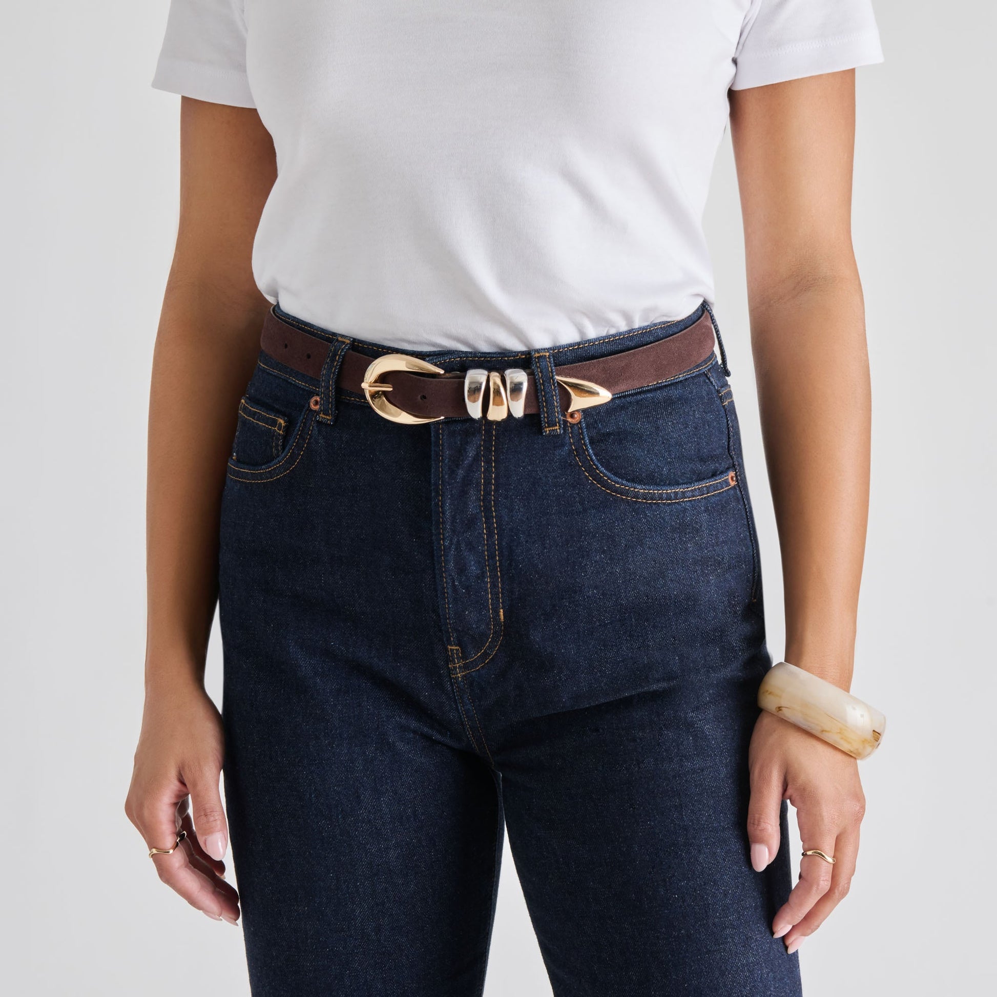 Mixed Metal Mahogany Buckle Belt Dolce Vita