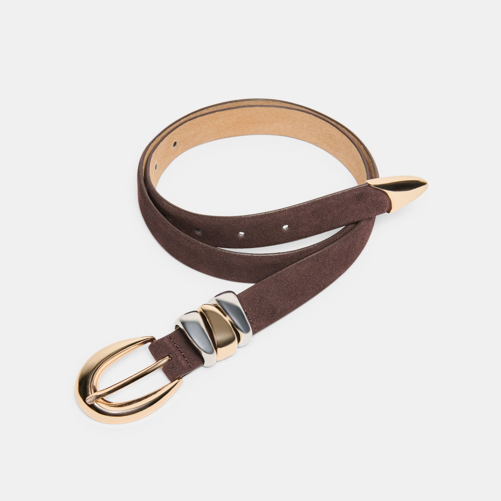 Mixed Metal Mahogany Buckle Belt Dolce Vita