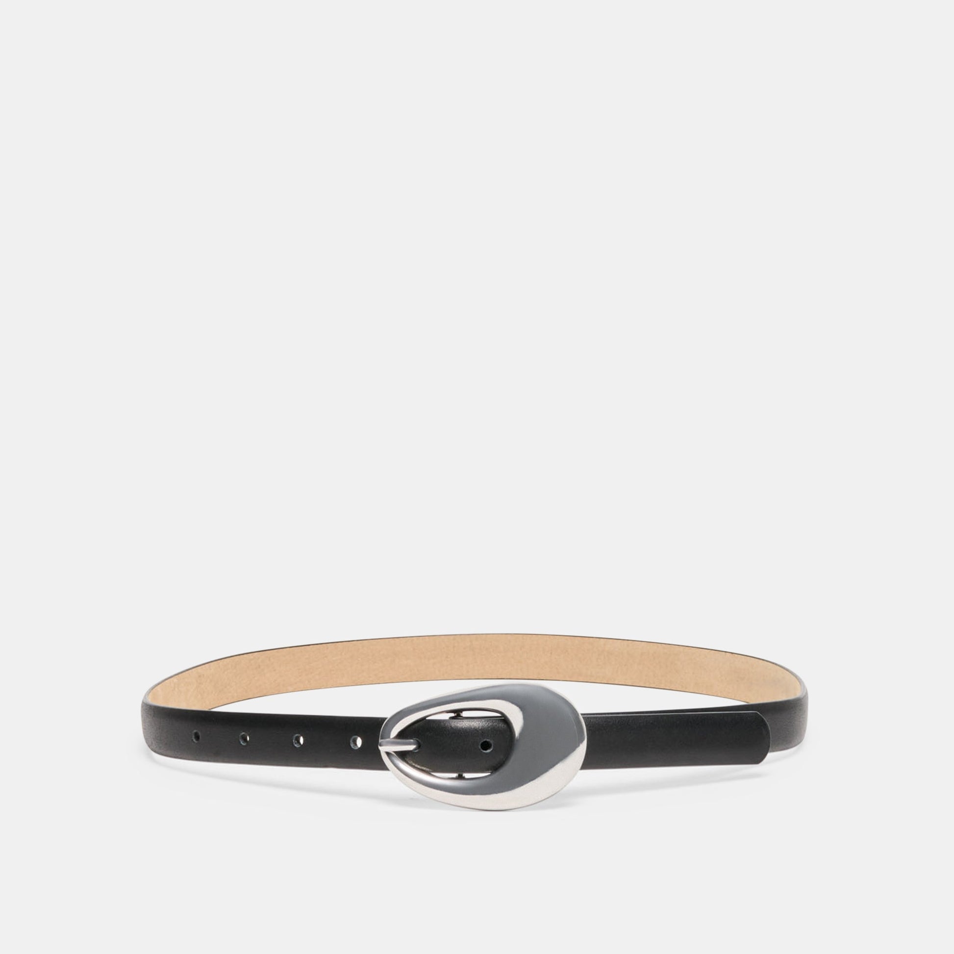 Organic Oval Black Silver Buckle Belt Dolce Vita