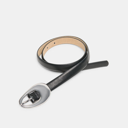 Organic Oval Black Silver Buckle Belt Dolce Vita
