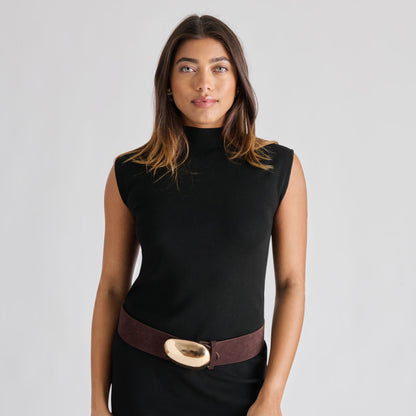 Bubble Mahogany Gold Buckle Belt Dolce Vita