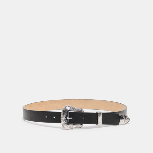 Vintage Western Black Silver Buckle Belt Dolce Vita