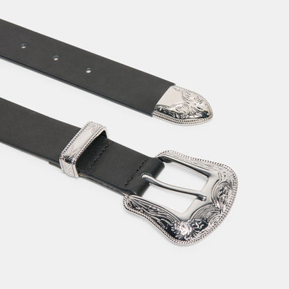 Vintage Western Black Silver Buckle Belt Dolce Vita